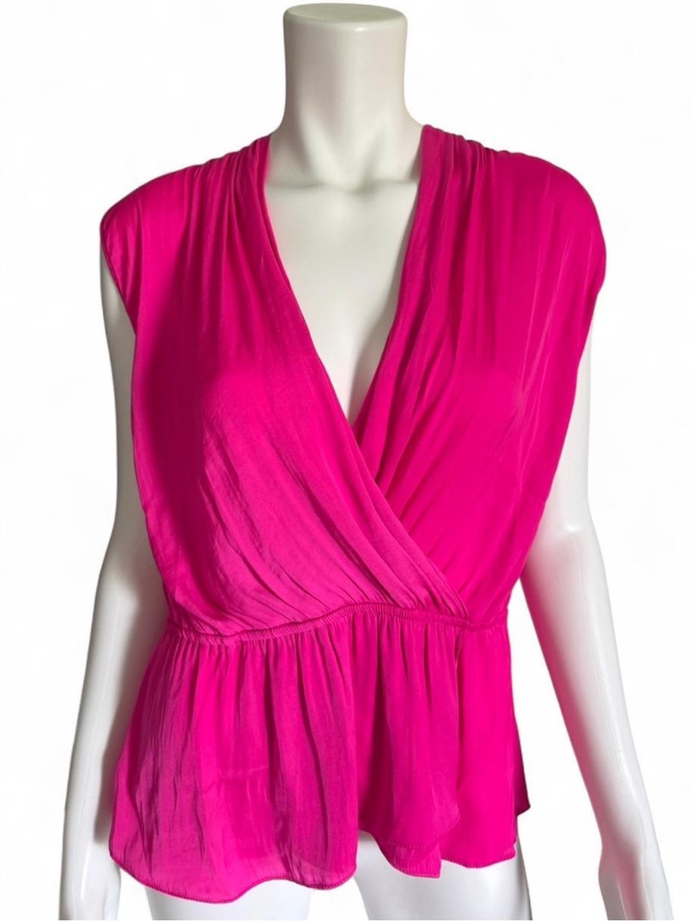 Naked‎ Zebra Hot Pink Wrap Peplum Blouse Barbiecore Fuchsia Silky Sleeveless